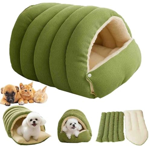 Tienda De Casa para Mascotas extraíble y Lavable,Cama Suave para Gato,Cama Cueva para Gatos,Cueva De Descanso para Mascotas Cerrada,para Gatos y Cachorros Pequeños Interior (Verde-L)