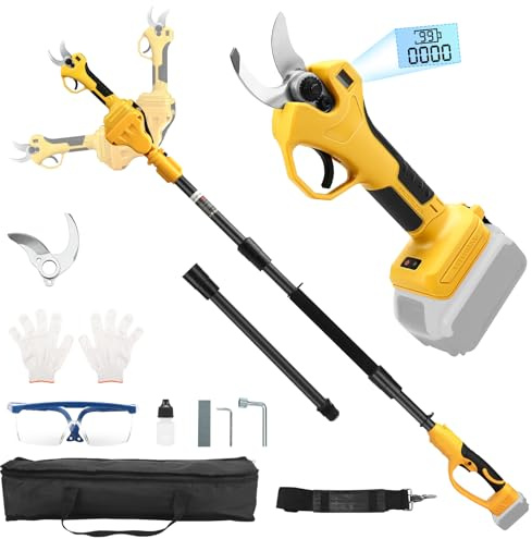 2 in1 Forbici Potatura a Batteria con Asta Telescopica compatibile con Dewalt 20V, 30mm Forbici Potatura Elettriche con display LCD, Motore Brushless, Taglio Rami Alberi Giardino Arbusti Vigneto
