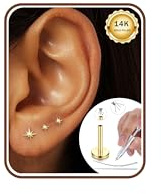 Milacolato Helix Piercing Ohrringe Gold 16G/18G Chirurgenstahl Flatback Ohrstecker Hypoallergen 6/8/10mm Labret Tragus Piercing Silber Knorpel Conch Ohrringe Nasenpiercing mit Taper & Kugelgreifer-j