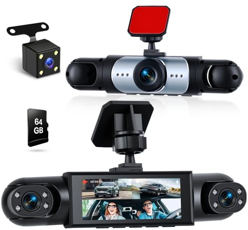 Hikity Dashcam för alla fordon, 4-kamera 3,16 tum IPS-skärm 1080P mörkerseende kamera loopinspelning videoinspelare 150°/120° vidvinkel med TF-kort (max 64 GB) C10