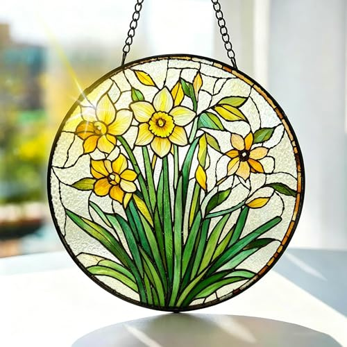 Gxdamxz Sonnenfänger Fenster Leuchtturm Design, Rundes Fensterbild Glas Malerei Dekoration, Buntes Kristall Ornament zum Aufhängen
