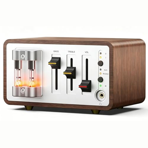 Phono Preamplifier for Turntable, MM/MC Audio Tube Preamp with Headphone Amp, Hi-Fi Volume Bass Treble Control for Vinyl Record Player Home Stereo