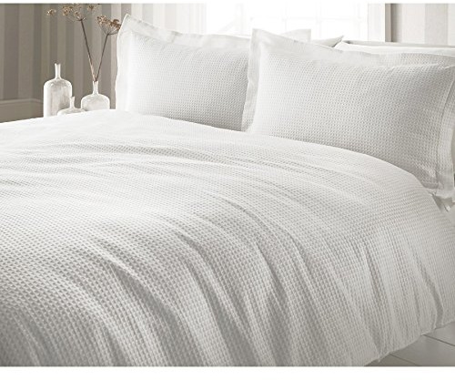 The Linen Yard Juego de Funda de edredón Waffle, de Riva Paoletti; de algodón, diseño Liso, algodón, Blanco, Suelto