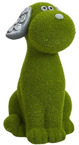 Lashuma Tierstatue Hund - Gartenfigur in Steinoptik mit Grüner Beflockung - Tierfigur 18 cm