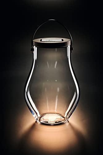 Lumix® LED Deco Glass Bold Solarlicht Dekoleuchte Sonnenglas Solarlampe mit Bambusdeckel Mundgeblasenes Glas Dekoration Warmweiß inkl. USB-Port Leder Trageriemen In & Outdoor 22520