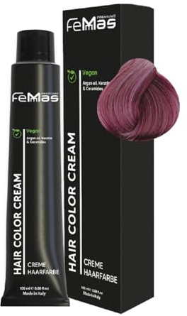 FemMas Haarfarbe Metallic Lila I Creme Haarfarbe mit Arganöl, Keratin & Ceramiden I Als dauerhafte Haarfärbung oder Tönung für strahlende, haltbare Farbergebnisse I 100 ml