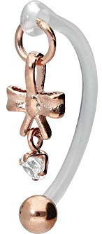 PIERCINGLINE PMFK Bananabell + Chirurgenstahl Design SCHLEIFE + KRISTALL Piercing Intimbereich Bauch Roségoldfarben