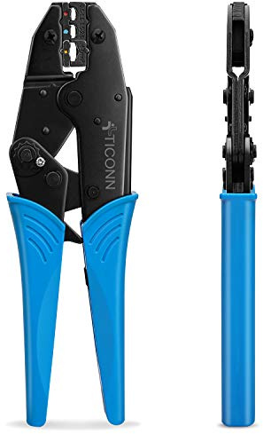 TICONN Crimping Tool for Heat Shrink Connectors - Ratcheting Wire Crimper - Crimping Pliers - Ratchet Terminal Crimper - Wire Crimp Tool (30C, Blue)
