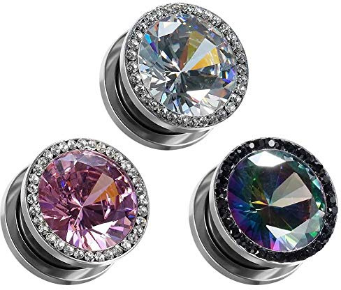 Cooear Piercingplugg för öron, pluggar och tunnlar, piercingörhängen, kristall med zirkonia-stil, expander-/stretchörhänge, storlek 6 till 16 mm, Harts