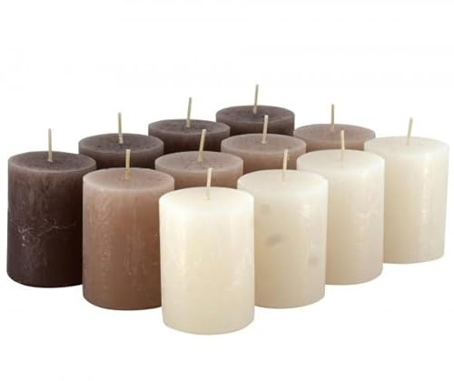 Klocke ljus rustika blockljus – 12 stycken – vaxljus/rustickljus/adventsljus jul (naturlig färgblandning, liten: Höjd 8 cm/Ø 6 cm)