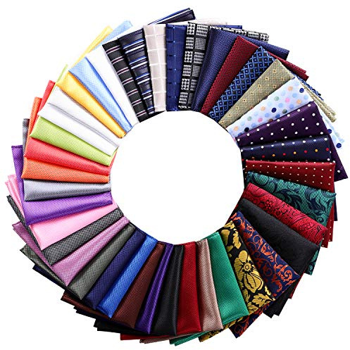 Jeatonge 40 Pack 8.5x8.5 inch Pocket Squares for Men Men's Handkerchief Mens Pocket Squares Set Assorted Colors with a Holder