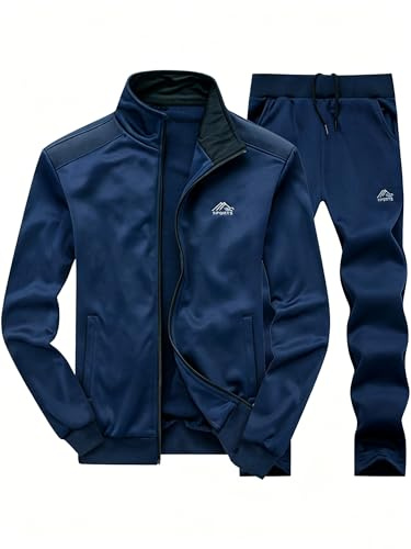 FTCayanz Trainingsanzug Herren Jogginganzug Langarm Reißverschluss Jogging Anzug Sweatshirt für Freizeit Sport Blau XL