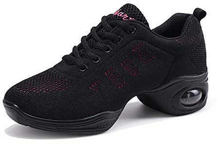 Chaussures de Sport Jazz pour Femmes Chaussures d'entraînement à la Danse de Danse de Marche Sportive de Athletic à Lacets Mesh de Coussin d'air Fitness Femme Sneakers Noir Rose 39