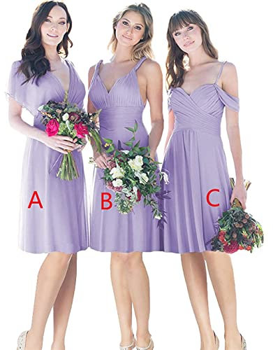 Vestido de dama de honor para jóvenes corto sin mangas de invitados de boda vestidos hasta la rodilla, Lila B, 40