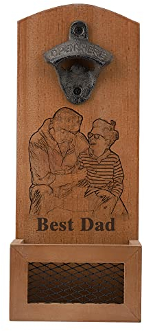 Personalisierter Holz-Flaschenöffner mit Kappen-Sammler-Fänger, benutzerdefinierter Vintage-Holz-Wand-Bierflaschenöffner mit Foto oder Text für Ihn, Vater, Ehemann, Freund