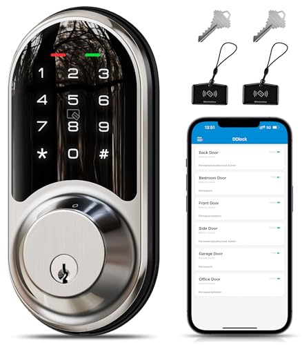 Veise RZ06 Smart Lock for Front Door with App Control, Keyless Entry, Electronic Digital Deadbolt with Touchscreen Keypad Set, Smart Deadbolt, Auto Lock, Easy Installation, Satin Nickel