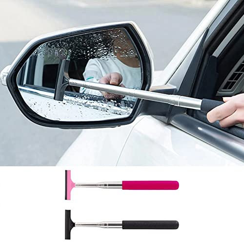 Car Rearview Mirror Wiper Telescopic Auto Mirror Squeegee Cleaner Car Squeegee Cleaning Tool for Side Mirrors Portable Glass Mist Cleaning Brush (Black)