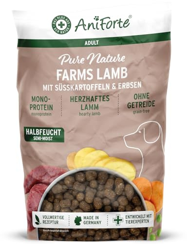 AniForte Lamm Trockenfutter für Hunde 12,5kg – Herzhaftes Lamm mit Süßkartoffeln & Vitaminen, Halbfeuchtes Trockenfutter, Hundefutter trocken getreidefrei & glutenfrei für Allergiker