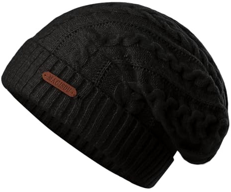 MAGISDU Mütze Damen Winter Wintermütze Merino Wollmütze Lang Beanie Strickmütze Mit Wollfutter Thermo Gefütterte Warme Grobstrick Slouch Hat