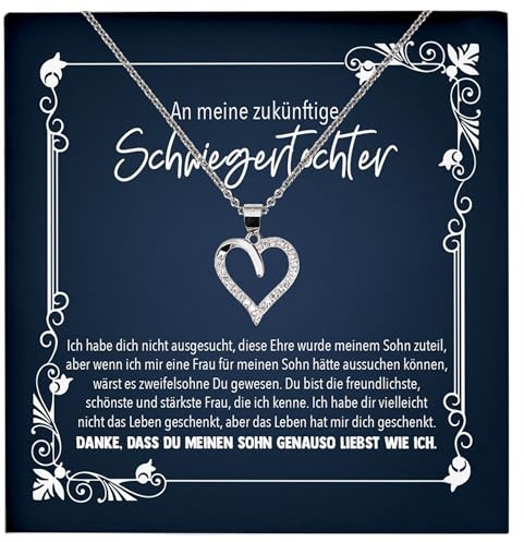 22Feels Braut Zukünftige Schwiegertochter Geschenk zur Hochzeit von Schwiegermutter, Schmuck Set Frauen - Echt Silber 925 Herz Halskette mit Karte