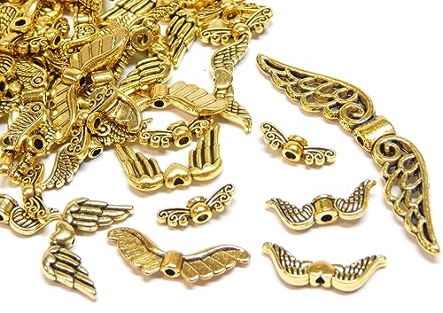 Perlin Engelsflügel Flügel Engel, Verschiedene Modelle 30Stk Messing Metall Anhänger Zwischenperlen Charmanhänger Kettenanhänger Metallanhänger für DIY-Schmuck (Gold)