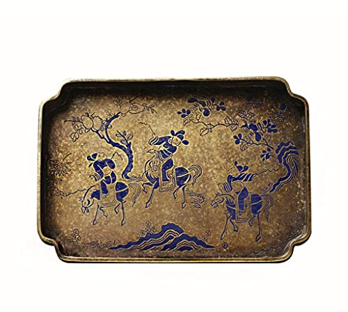 Plateaux de Service Pure cuivre Laque Peinte Tapis en Laiton Fait Main Maison ménage Petits Plateaux de thé secs de thé décoratif Porta Plateaux pour Servir La Nourriture (Color : A)