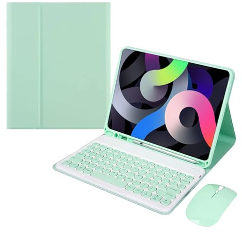 Funda con Teclado y Ratón para iPad 9,7 Pulgadas 6ª Gen (2018)/5ª Gen (2017)/iPad Air 2/Air 1/iPad Pro 9.7, QWERTY Teclado Desmontable Magnético, Funda Protectora Inteligente con Soporte, Verde claro