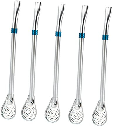 DECHOUS 5pcs Strainer Spoons for Tea Stainless Steel Mixing Stirring Spoon for Cooking Flat Mouth Suitable for Bar Bistro Restaurant