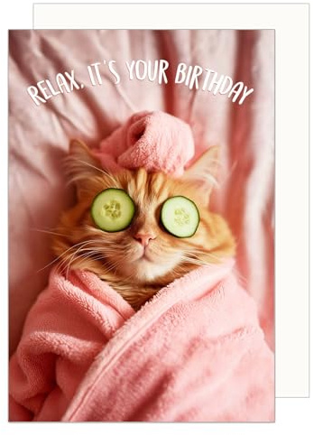 Tarjeta de cumpleaños premium de Edición Seidel con sobre. Tarjeta de felicitación de feliz cumpleaños para él o ella, amigo, gato, relajación, bienestar, divertida, humor (G3562 SW024)