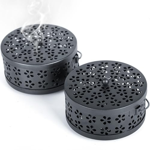 Mückenspirale Halter 2er-Pack - Hohles Blütendesign, Räucherspirale Mücken, Sicherer Moskito Spulenhalter für Zuhause, Hitzebeständig und Ventiliert, Ideal für Sommernächte (Schwarz)