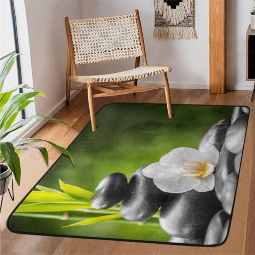 Zen Orchidee Bambus-Teppiche für Wohnzimmer, 99 x 152 cm, Japan-Zen-Flächenteppich für Schlafzimmer, Kinderzimmer, maschinenwaschbar, rutschfeste Bodenmatte, großer Teppich