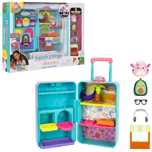 Squish-a-longs by Squishmallows - Set da gioco per valigie in movimento, 2 mini squish da 2,5 cm, 3 livelli di gioco, 3 accessori dai 6 anni in su e 2 pezzi da gioco - Colleziona, scambia e gioca