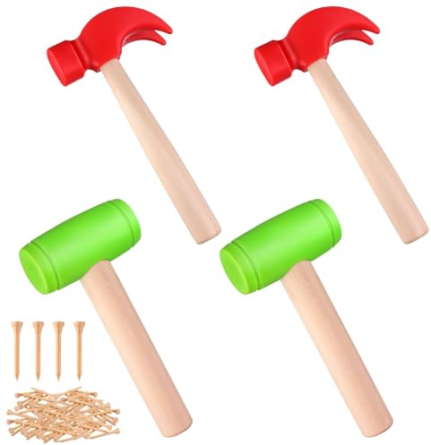 4Pcs Hammer Toys with 40Pcs Small Wooden Hammer Simulation Fake Hammerr Maintenance Tools,Toy Hammerss Plastic Toddler Claw Hammer-s Portable Toys Pretend Play Fake Mallet Hammers for Boys Girls