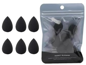 Juego de 6 mini esponjas de maquillaje negras, pequeñas esponjas de belleza para base, polvo, corrector y brochas de maquillaje y herramientas de sombra de ojos