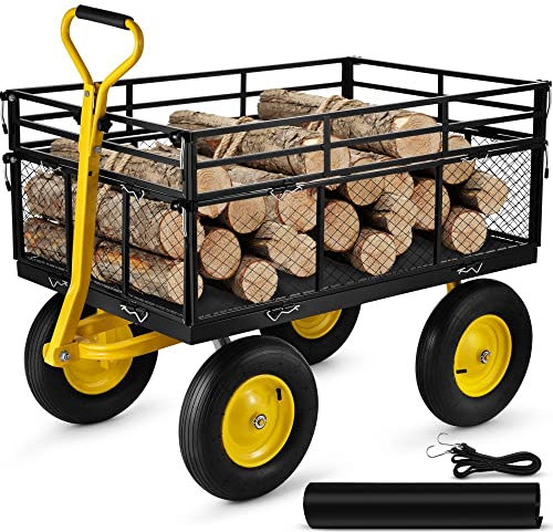 HARIPYER Robuster Gartenwagen aus Stahl | Tragkraft 635 kg | Abnehmbare Netzseiten | 2-in-1-Griff | 38,1 cm große Reifen – perfekt für den intensiven Einsatz im Freien