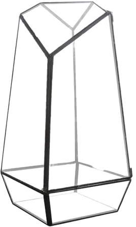 Geöffnetes geometrisches Glasterrarium für Sukkulenten – unregelmäßiger Glas-Pflanztopf | Geschlossenes geometrisches Glasterrarium mit Tür | Geometrisches Terrarium aus Glas