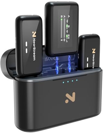 NearStream Wireless Lavalier Mikrofon für Android, iOS, Kamera, PC, kabelloses Mikrofon für Videoaufzeichnung, Streaming, Vlog, Interview, 656ft Getriebe, LCD Anzeige, 20H Akkulaufzeit (AWM20T)