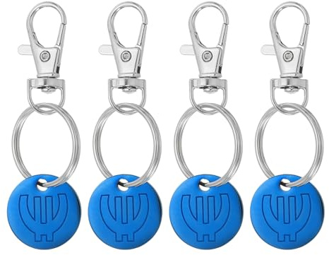 PATIKIL Portachiavi per Gettoni Carrello Spesa, 4Pz Acciaio Inossidabile Rimuovi Carrello Moneta Portachiavi Sblocca Rilascio Chiave per Misuratori, Cambio, Blu