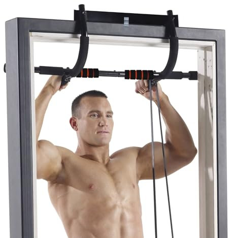 Pull Up Bar and Chin Up Bar Door-way Upper Body Trainer, No Drilling or Screws| Arms Back and Core Strength Training Home Pull-Up Bars Indoor Multifunctional, Black (Red)