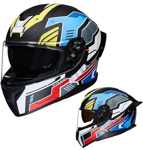 BDBLFLTZ Motorradhelm Integralhelme für Erwachsene Integralhelm Mopedhelm für Männer Frauen Atmungsaktive Doppelvisier Cruiser Helm ECE DOT Approved J,L(58-59cm)