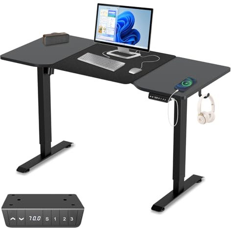 Yugodex Höhenverstellbarer Elektrisher Schreibtisch, Ergonomischer Steh-Sitz Tisch, Mobiler Schreibtisch mit Memory-Funktion, Anti-Kollisionstechnik und Rollen, 140 x 60 cm, Schwarz.