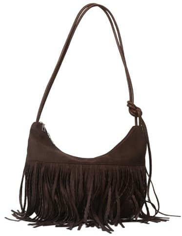 Vhersily 2025 Angebote - Damen Quaste Tasche Band Mattierter Samt Mode Fransen Tasche Umhängetasche Quaste Schultertaschen Handtaschen, Coffee, Einheitsgröße