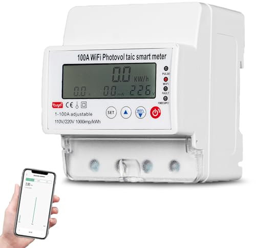 SiRyder Contatore di Energia Intelligente Wifi,220V Contatore PV LCD Tuya Smart Misurazione Bidirezionale/Protezione da Sovratensione/Controllo a Distanza/Gestione dei Pagamenti Anticipati