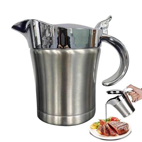 Brocca per salsiera isolata con coperchio incernierato, in acciaio inox, brocca per salsa con coperchio in acciaio inox, salsiera da 450 ml, brocca scaldavivande per casa e cucina, brocca da portata