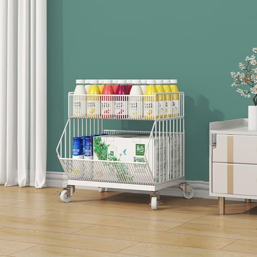 Portafrutta e portaverdure, Grandi cestini portaoggetti in Filo Metallico impilabili 2 3 4 5, espositore per Snack Mobile per scaffali da supermercato con Ruote, Supporto per organizzatore p