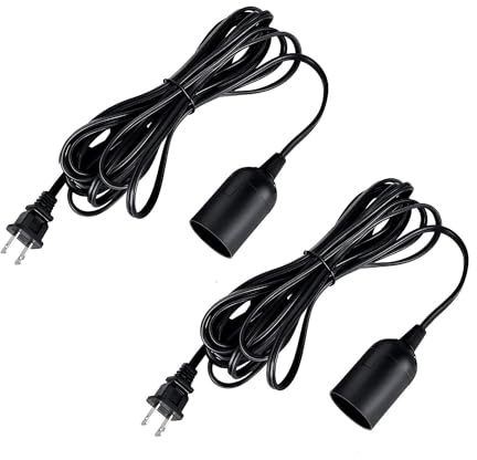 Simple Deluxe 15 Feet Hanging Lantern Extension Cord Cable, On Off Switch Light Cord with E26 Socket for Kitchen Bedroom (Bulb Not Included), Black, 2-Pack