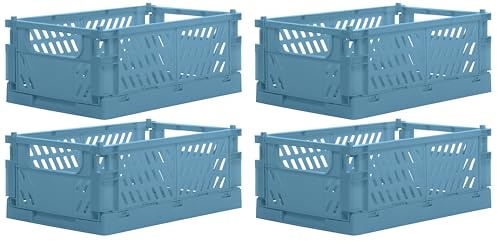 Brandsseller Lot de 4 boîtes à provisions pliables - 25 x 16,5 x 10 cm - Robuste - Panier de transport empilable - Bleu pétrole