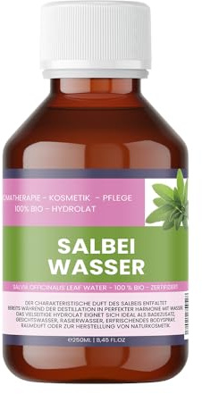 Acqua di salvia biologica – 250 ml – 100% naturale – Salvia officinalis Leaf Water – tonico per il viso e il corpo spray – Vegano, senza alcol, senza additivi – Nakobe