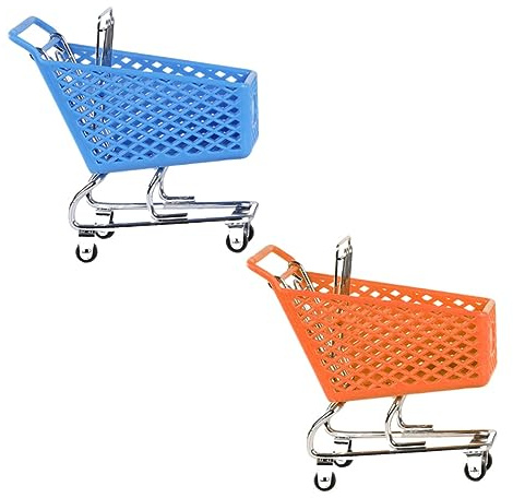 YARNOW 2pcs Mini Shopping Cart Metal Crafts Creative Desktop Ornament Storage Baskets for Toy Photo Props in Living Random Color