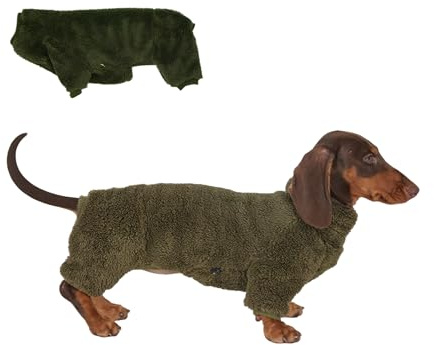 Tax hund fleece jumpsuit polotröja, lämplig för taxar, vinter mjuk mysig hund pyjamas kläder (mörkgrön, small)